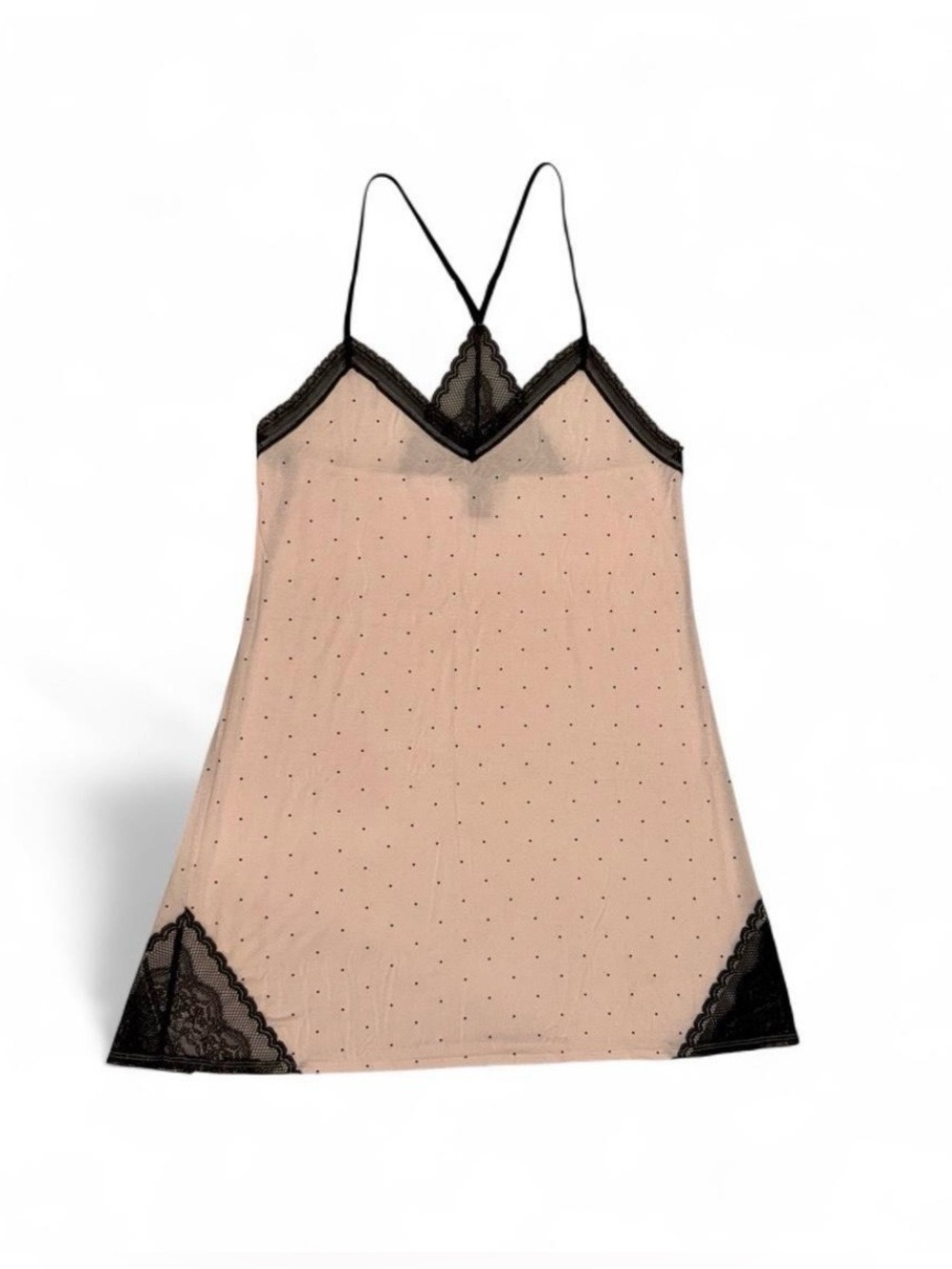 Victorias Secret Polka Dot Lace Trim Chemise Nightgown Pink Black Large